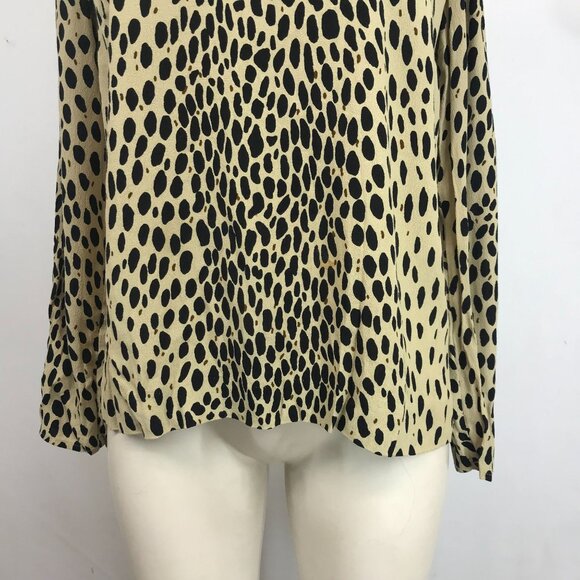 J. CREW - WOMEN'S 10 - TAN/BLACK ANIMAL PRINT LONG SLEEVE ROUND NECK RAYON TOP - Picture 3 of 7